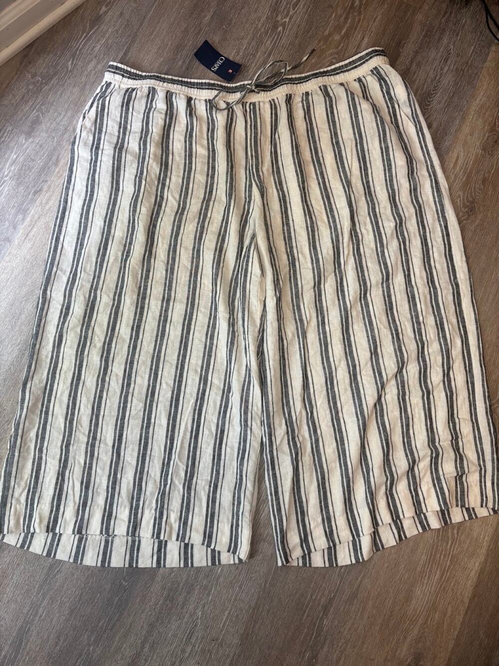 NWT Chaps Striped Linen Blend Wide Leg Cropped Pants